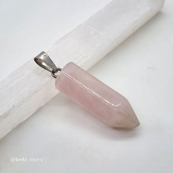 Faceted Natural Rose Quartz Hexagonal Pendulum Necklace Pendant - Picture 1 of 3